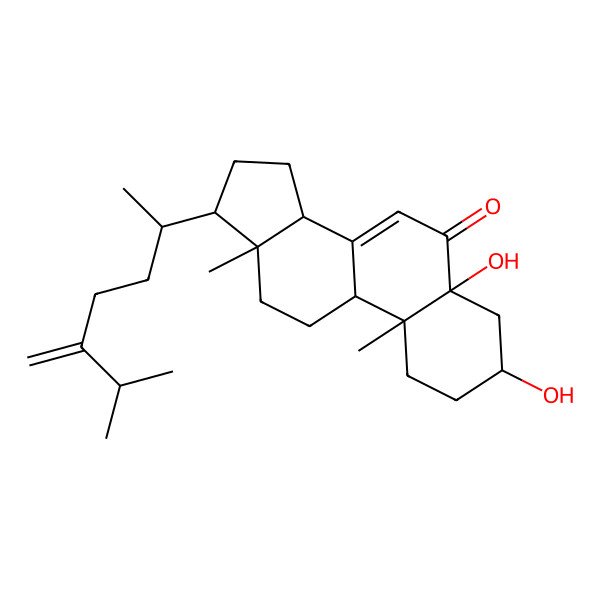 2D Structure of (3S,5R,9S,10R,13R,14R,17R)-3,5-dihydroxy-10,13-dimethyl-17-[(2R)-6-methyl-5-methylideneheptan-2-yl]-2,3,4,9,11,12,14,15,16,17-decahydro-1H-cyclopenta[a]phenanthren-6-one