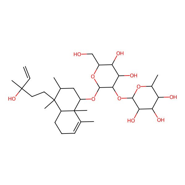 2D Structure of (2S,3R,4R,5R,6S)-2-[(2R,3R,4S,5S,6R)-2-[[(1S,3R,4S,4aR,8aR)-4-[(3S)-3-hydroxy-3-methylpent-4-enyl]-3,4,8,8a-tetramethyl-1,2,3,4a,5,6-hexahydronaphthalen-1-yl]oxy]-4,5-dihydroxy-6-(hydroxymethyl)oxan-3-yl]oxy-6-methyloxane-3,4,5-triol