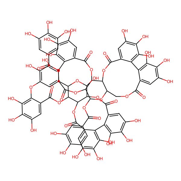2D Structure of [3,4,5,11,20,21,22-Heptahydroxy-8,17-dioxo-13-[(3,4,5-trihydroxybenzoyl)oxymethyl]-9,12,16-trioxatetracyclo[16.4.0.02,7.010,15]docosa-1(22),2,4,6,18,20-hexaen-14-yl] 3,4,5-trihydroxy-2-[[7,8,9,12,13,28,29,30,33,34,35-undecahydroxy-4,17,25,38-tetraoxo-20-(3,4,5-trihydroxybenzoyl)oxy-3,18,21,24,39-pentaoxaheptacyclo[20.17.0.02,19.05,10.011,16.026,31.032,37]nonatriaconta-5,7,9,11,13,15,26,28,30,32,34,36-dodecaen-14-yl]oxy]benzoate