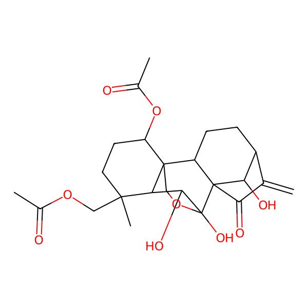 2D Structure of (15-Acetyloxy-9,10,18-trihydroxy-12-methyl-6-methylidene-7-oxo-17-oxapentacyclo[7.6.2.15,8.01,11.02,8]octadecan-12-yl)methyl acetate