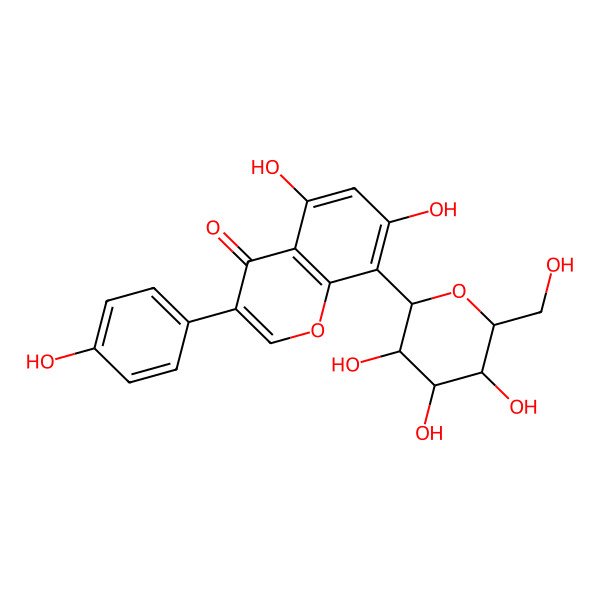 2D Structure of 5,7-dihydroxy-3-(4-hydroxyphenyl)-8-[(2S,3R,4R,5S,6S)-3,4,5-trihydroxy-6-(hydroxymethyl)oxan-2-yl]chromen-4-one