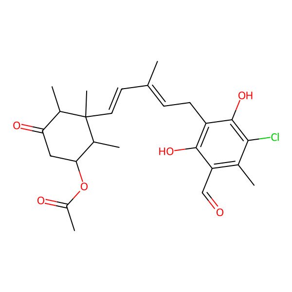 2D Structure of (1S,2S,3S,4R)-3-[(1E,3E)-5-(3-Chloro-5-formyl-2,6-dihydroxy-4-methylphenyl)-3-methylpenta-1,3-dien-1-yl]-2,3,4-trimethyl-5-oxocycloh exyl acetate