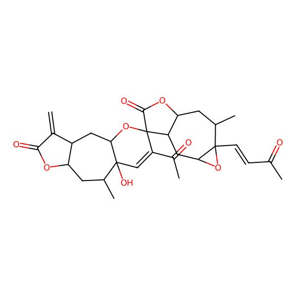2D Structure of (1R,1'R,3R,3'R,5R,6R,7'R,8S,9'S,10'R,11R)-12'-acetyl-10'-hydroxy-6,9'-dimethyl-4'-methylidene-5-[(E)-3-oxobut-1-enyl]spiro[4,9-dioxatricyclo[6.3.0.03,5]undecane-11,13'-6,14-dioxatricyclo[8.4.0.03,7]tetradec-11-ene]-5',10-dione