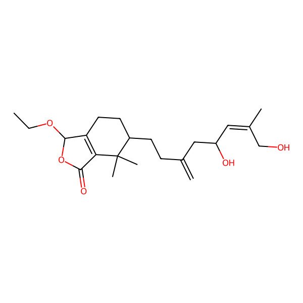 2D Structure of (3R,6R)-6-[(5S)-5,8-dihydroxy-7-methyl-3-methylideneoct-6-enyl]-3-ethoxy-7,7-dimethyl-3,4,5,6-tetrahydro-2-benzofuran-1-one