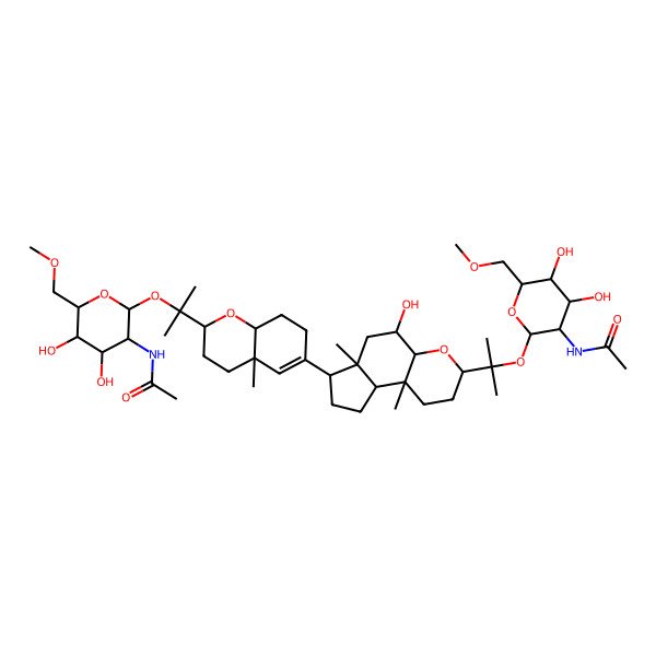 2D Structure of N-[2-[2-[6-[3-[2-[3-acetamido-4,5-dihydroxy-6-(methoxymethyl)oxan-2-yl]oxypropan-2-yl]-5-hydroxy-6a,9b-dimethyl-1,2,3,4a,5,6,7,8,9,9a-decahydrocyclopenta[f]chromen-7-yl]-4a-methyl-2,3,4,7,8,8a-hexahydrochromen-2-yl]propan-2-yloxy]-4,5-dihydroxy-6-(methoxymethyl)oxan-3-yl]acetamide