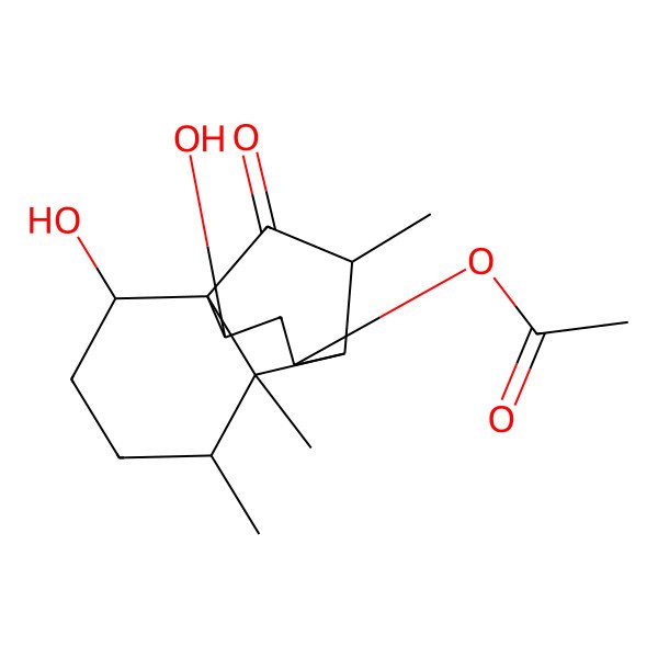 2D Structure of [(1S,2R,5R,6R,7S,8R,10R,12R)-2,10-dihydroxy-5,6,12-trimethyl-11-oxo-8-tricyclo[5.3.2.01,6]dodecanyl] acetate