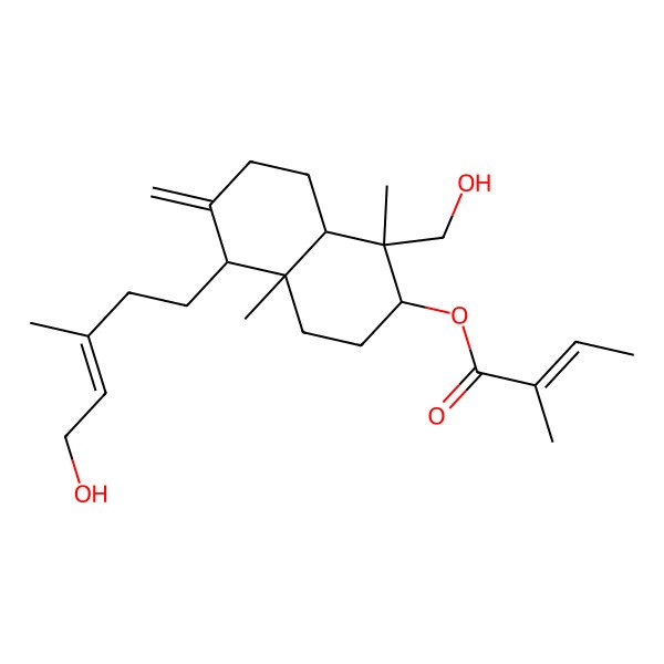 2D Structure of [(1S,2R,4aS,5R,8aS)-1-(hydroxymethyl)-5-[(E)-5-hydroxy-3-methylpent-3-enyl]-1,4a-dimethyl-6-methylidene-3,4,5,7,8,8a-hexahydro-2H-naphthalen-2-yl] (Z)-2-methylbut-2-enoate