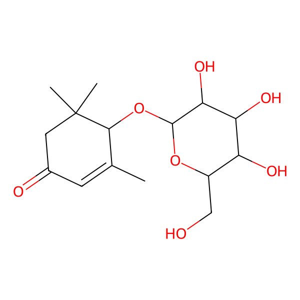 2D Structure of (4R)-3,5,5-trimethyl-4-[(2R,3R,4S,5S,6R)-3,4,5-trihydroxy-6-(hydroxymethyl)oxan-2-yl]oxycyclohex-2-en-1-one