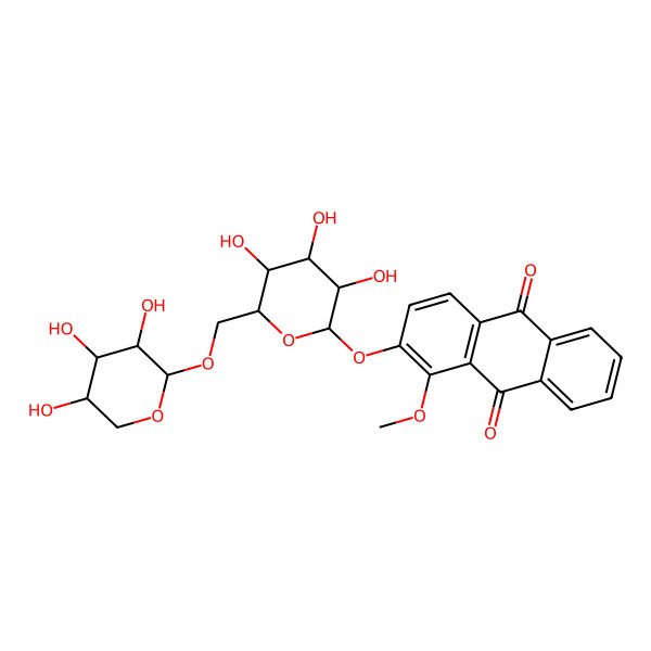 2D Structure of 1-Methoxy-2-[3,4,5-trihydroxy-6-[(3,4,5-trihydroxyoxan-2-yl)oxymethyl]oxan-2-yl]oxyanthracene-9,10-dione