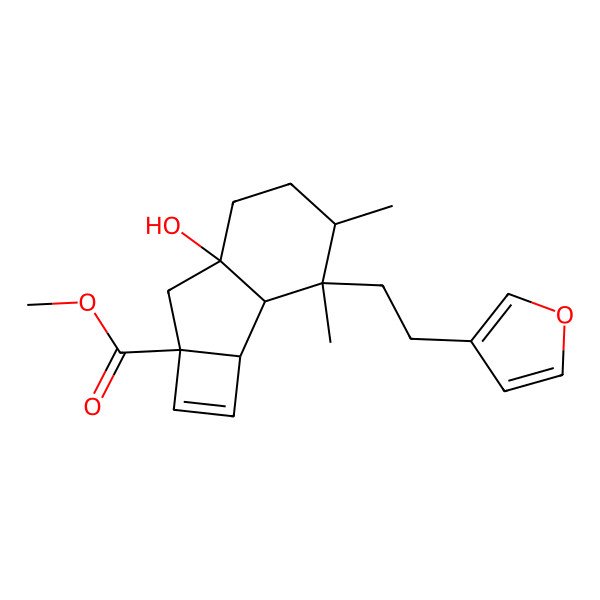 2D Structure of Methyl 3-[2-(furan-3-yl)ethyl]-6a-hydroxy-3,4-dimethyl-2a,2b,4,5,6,7-hexahydrocyclobuta[a]indene-7a-carboxylate