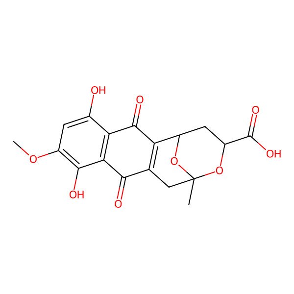 2D Structure of (1S,13S,15R)-5,8-dihydroxy-7-methoxy-13-methyl-3,10-dioxo-14,17-dioxatetracyclo[11.3.1.02,11.04,9]heptadeca-2(11),4(9),5,7-tetraene-15-carboxylic acid