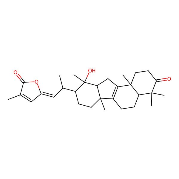 2D Structure of 5-[2-(10-Hydroxy-4,4,6b,10,11b-pentamethyl-3-oxo-1,2,4a,5,6,7,8,9,10a,11-decahydrobenzo[a]fluoren-9-yl)propylidene]-3-methylfuran-2-one