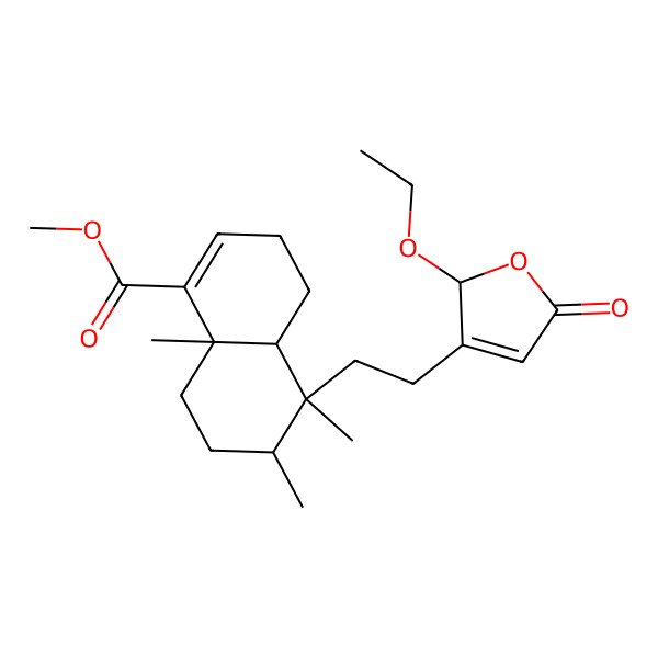 2D Structure of methyl 5-[2-(2-ethoxy-5-oxo-2H-furan-3-yl)ethyl]-5,6,8a-trimethyl-3,4,4a,6,7,8-hexahydronaphthalene-1-carboxylate