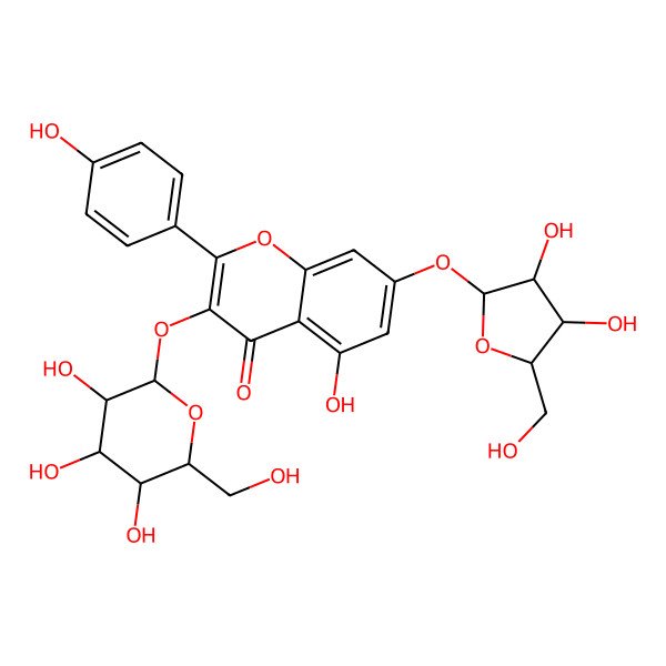 2D Structure of 7-[3,4-Dihydroxy-5-(hydroxymethyl)oxolan-2-yl]oxy-5-hydroxy-2-(4-hydroxyphenyl)-3-[3,4,5-trihydroxy-6-(hydroxymethyl)oxan-2-yl]oxychromen-4-one