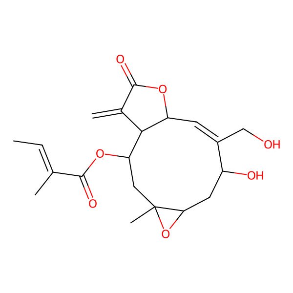 2D Structure of [(1R,2R,4R,6R,8S,9Z,11R)-8-hydroxy-9-(hydroxymethyl)-4-methyl-14-methylidene-13-oxo-5,12-dioxatricyclo[9.3.0.04,6]tetradec-9-en-2-yl] (Z)-2-methylbut-2-enoate
