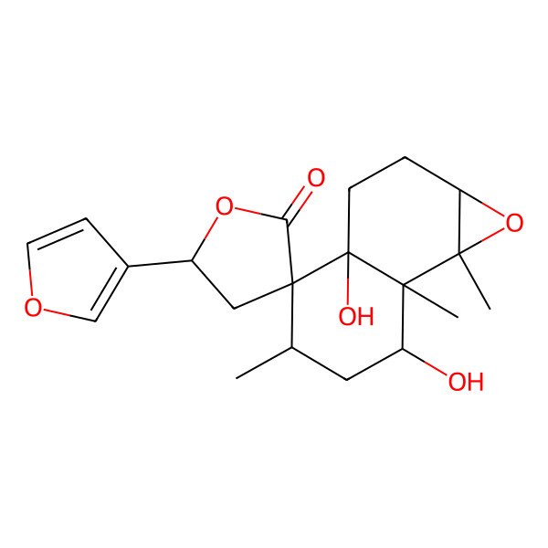 2D Structure of 5'-(Furan-3-yl)-3a,7-dihydroxy-5,7a,7b-trimethylspiro[1a,2,3,5,6,7-hexahydronaphtho[1,2-b]oxirene-4,3'-oxolane]-2'-one