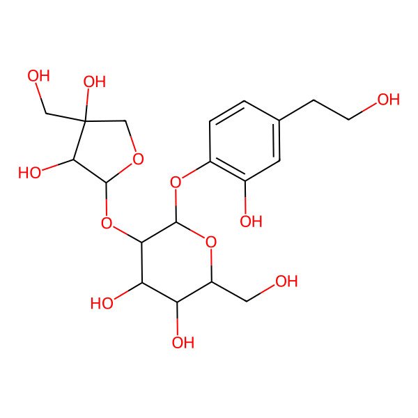 2D Structure of 5-[3,4-Dihydroxy-4-(hydroxymethyl)oxolan-2-yl]oxy-6-[2-hydroxy-4-(2-hydroxyethyl)phenoxy]-2-(hydroxymethyl)oxane-3,4-diol