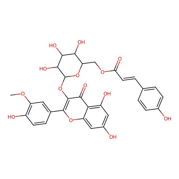 2D Structure of [(2R,3S,4R,5S,6S)-6-[5,7-dihydroxy-2-(4-hydroxy-3-methoxyphenyl)-4-oxochromen-3-yl]oxy-3,4,5-trihydroxyoxan-2-yl]methyl (E)-3-(4-hydroxyphenyl)prop-2-enoate