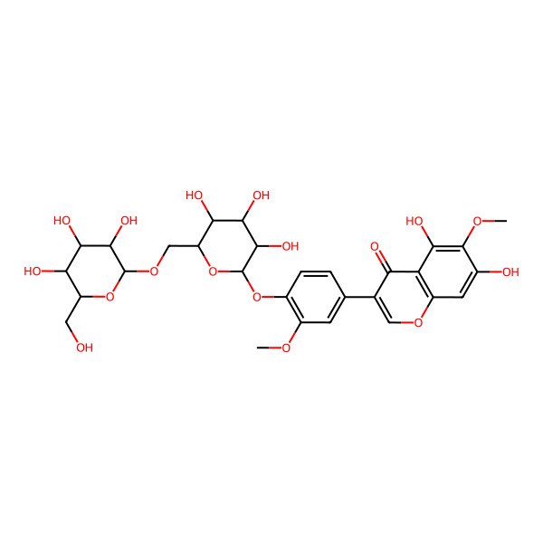 2D Structure of 5,7-dihydroxy-6-methoxy-3-[3-methoxy-4-[(2S,3R,4S,5S,6R)-3,4,5-trihydroxy-6-[[(2R,3R,4S,5S,6R)-3,4,5-trihydroxy-6-(hydroxymethyl)oxan-2-yl]oxymethyl]oxan-2-yl]oxyphenyl]chromen-4-one