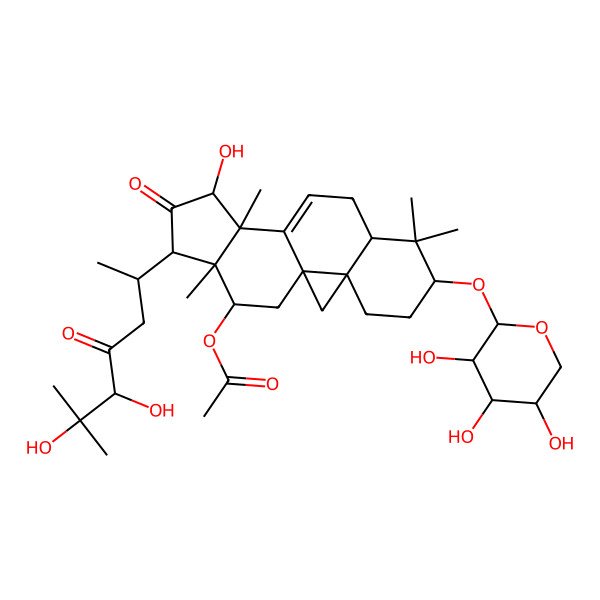 2D Structure of [(1S,3R,6R,8R,12S,13R,15R,16R,17R)-15-[(2R,5R)-5,6-dihydroxy-6-methyl-4-oxoheptan-2-yl]-13-hydroxy-7,7,12,16-tetramethyl-14-oxo-6-[(2S,3R,4S,5S)-3,4,5-trihydroxyoxan-2-yl]oxy-17-pentacyclo[9.7.0.01,3.03,8.012,16]octadec-10-enyl] acetate