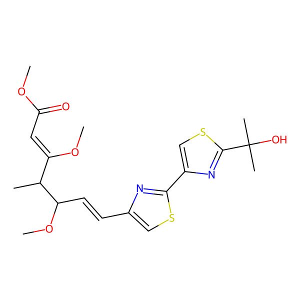 2D Structure of methyl (2E,4R,5R,6E)-7-[2-[2-(2-hydroxypropan-2-yl)-1,3-thiazol-4-yl]-1,3-thiazol-4-yl]-3,5-dimethoxy-4-methylhepta-2,6-dienoate