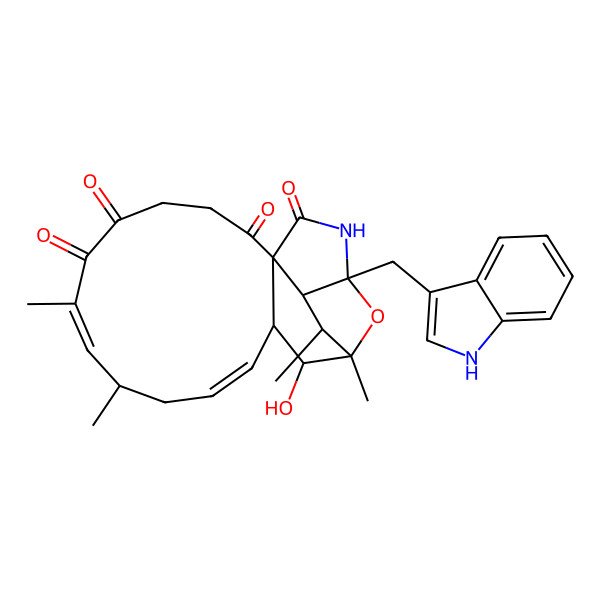 2D Structure of 2-hydroxy-18-(1H-indol-3-ylmethyl)-1,7,9,20-tetramethyl-21-oxa-17-azatetracyclo[16.2.1.03,15.015,19]henicosa-4,8-diene-10,11,14,16-tetrone