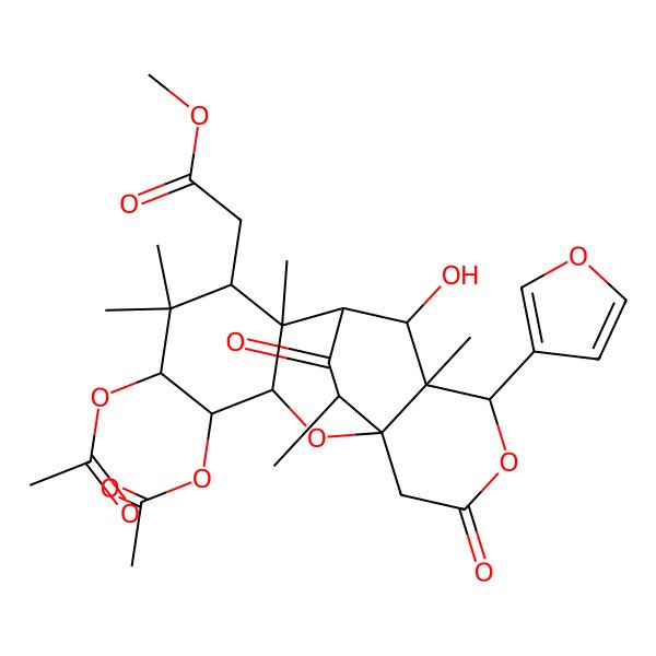 2D Structure of methyl 2-[(1S,3R,4R,5S,7S,8S,9S,10S,11S,12S,16R)-4,5-diacetyloxy-12-(furan-3-yl)-10-hydroxy-6,6,8,11,16-pentamethyl-14,17-dioxo-2,13-dioxatetracyclo[7.6.2.01,11.03,8]heptadecan-7-yl]acetate