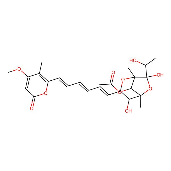 2D Structure of [4,7-Dihydroxy-7-(1-hydroxyethyl)-3-[6-(4-methoxy-3-methyl-6-oxopyran-2-yl)hexa-1,3,5-trienyl]-1,5-dimethyl-2,6-dioxabicyclo[3.2.1]octan-8-yl] acetate