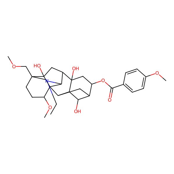 2D Structure of [(1S,2R,3R,4S,5S,6S,8S,9S,10R,13S,16S,17S)-11-ethyl-4,8,17-trihydroxy-16-methoxy-13-(methoxymethyl)-11-azahexacyclo[7.7.2.12,5.01,10.03,8.013,17]nonadecan-6-yl] 4-methoxybenzoate