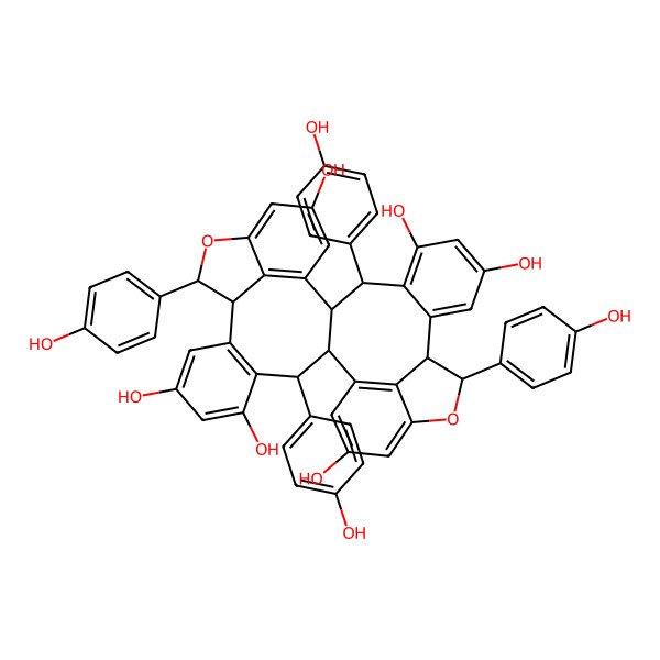 2D Structure of (2S,3R,10S,11S,18R,19S,26R,27R)-3,11,19,27-tetrakis(4-hydroxyphenyl)-12,28-dioxaoctacyclo[24.6.1.110,13.02,18.04,9.020,25.029,33.017,34]tetratriaconta-1(33),4(9),5,7,13,15,17(34),20(25),21,23,29,31-dodecaene-5,7,15,21,23,31-hexol