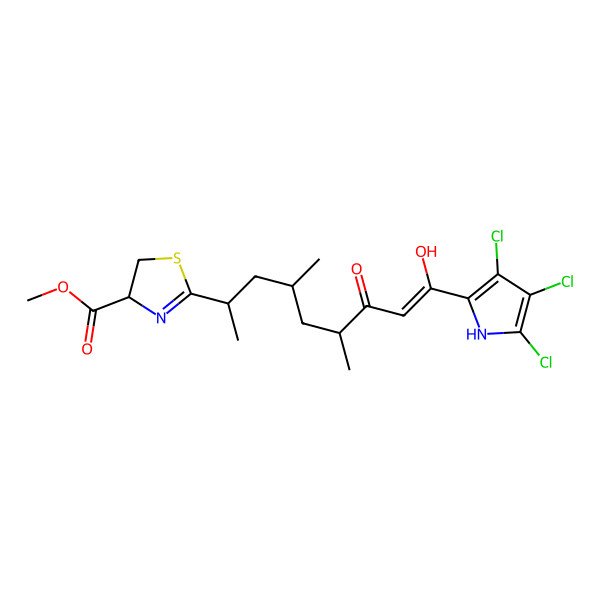 2D Structure of methyl 2-[(Z)-9-hydroxy-4,6-dimethyl-7-oxo-9-(3,4,5-trichloro-1H-pyrrol-2-yl)non-8-en-2-yl]-4,5-dihydro-1,3-thiazole-4-carboxylate