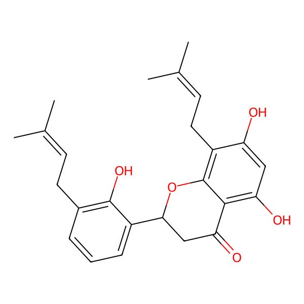 2D Structure of 5,7-Dihydroxy-2-[2-hydroxy-3-(3-methylbut-2-enyl)phenyl]-8-(3-methylbut-2-enyl)-2,3-dihydrochromen-4-one