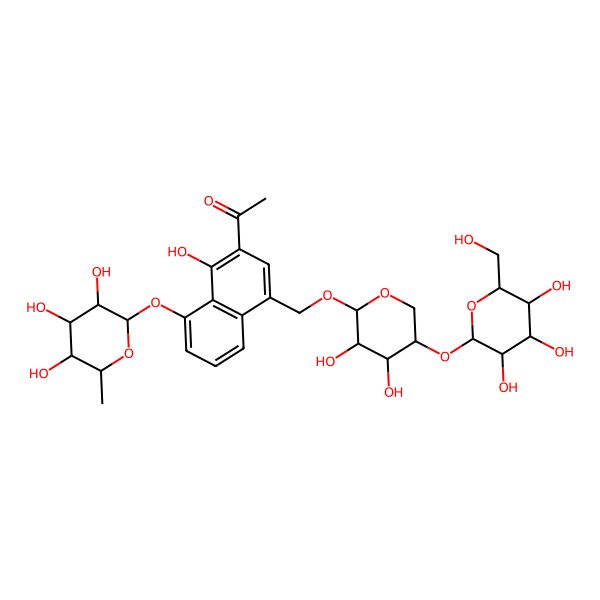 2D Structure of 1-[4-[[3,4-Dihydroxy-5-[3,4,5-trihydroxy-6-(hydroxymethyl)oxan-2-yl]oxyoxan-2-yl]oxymethyl]-1-hydroxy-8-(3,4,5-trihydroxy-6-methyloxan-2-yl)oxynaphthalen-2-yl]ethanone