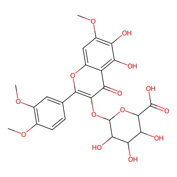2D Structure of (2S,3S,4S,5R,6S)-6-[2-(3,4-dimethoxyphenyl)-5,6-dihydroxy-7-methoxy-4-oxochromen-3-yl]oxy-3,4,5-trihydroxyoxane-2-carboxylic acid