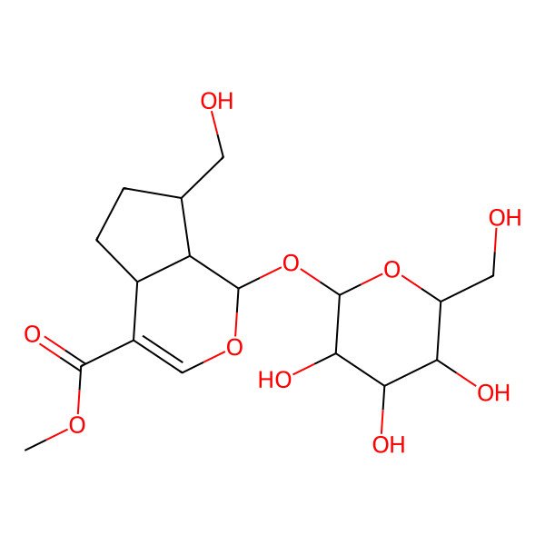 2D Structure of methyl (1S,4aR,7S,7aR)-7-(hydroxymethyl)-1-[(2S,3R,4S,5S,6R)-3,4,5-trihydroxy-6-(hydroxymethyl)oxan-2-yl]oxy-1,4a,5,6,7,7a-hexahydrocyclopenta[c]pyran-4-carboxylate