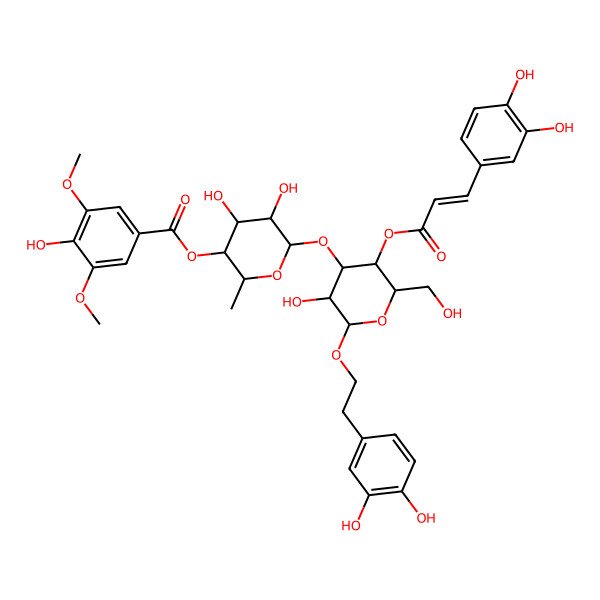 2D Structure of [6-[2-[2-(3,4-Dihydroxyphenyl)ethoxy]-5-[3-(3,4-dihydroxyphenyl)prop-2-enoyloxy]-3-hydroxy-6-(hydroxymethyl)oxan-4-yl]oxy-4,5-dihydroxy-2-methyloxan-3-yl] 4-hydroxy-3,5-dimethoxybenzoate