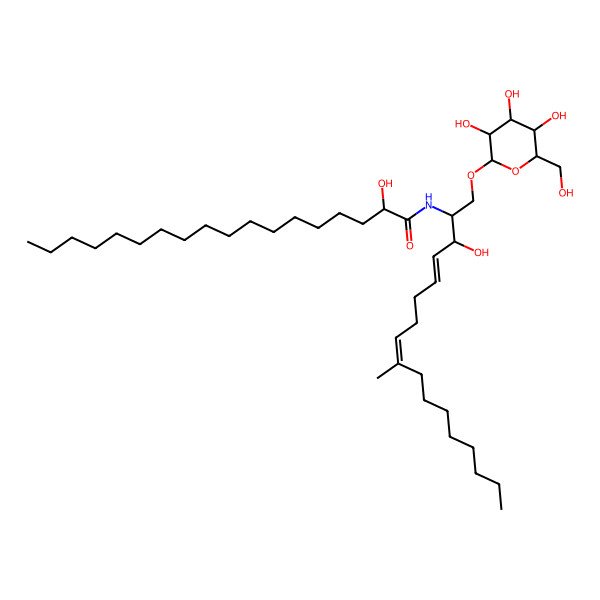 2D Structure of (2R)-N-{(1S,2R,3E,7E)-1-[(beta-D-glucopyranosyloxy)methyl]-2-hydroxy-8-methylhexadeca-3,7-dien-1-yl}-2-hydroxyoctadecanamide