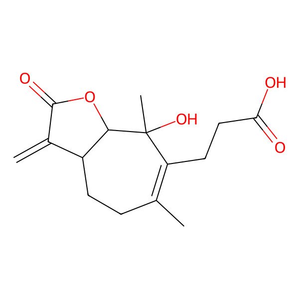 2D Structure of 3-(8-Hydroxy-6,8-dimethyl-3-methylidene-2-oxo-3a,4,5,8a-tetrahydrocyclohepta[b]furan-7-yl)propanoic acid