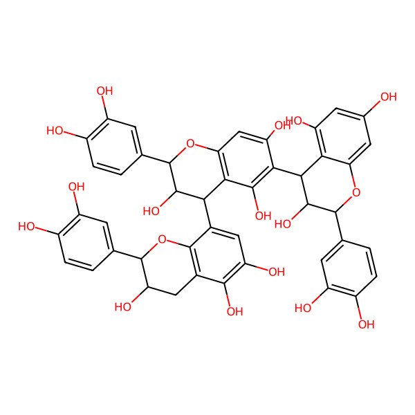 2D Structure of (2R,3R,4S)-2-(3,4-dihydroxyphenyl)-4-[(2R,3S)-2-(3,4-dihydroxyphenyl)-3,5,6-trihydroxy-3,4-dihydro-2H-chromen-8-yl]-6-[(2R,3R,4S)-2-(3,4-dihydroxyphenyl)-3,5,7-trihydroxy-3,4-dihydro-2H-chromen-4-yl]-3,4-dihydro-2H-chromene-3,5,7-triol