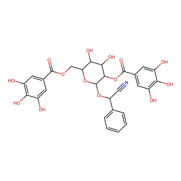 2D Structure of [6-[Cyano(phenyl)methoxy]-3,4-dihydroxy-5-(3,4,5-trihydroxybenzoyl)oxyoxan-2-yl]methyl 3,4,5-trihydroxybenzoate