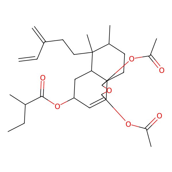 2D Structure of [(1S,3R,5R,6aS,7R,8R,10aS)-1,3-diacetyloxy-7,8-dimethyl-7-(3-methylidenepent-4-enyl)-1,3,5,6,6a,8,9,10-octahydrobenzo[d][2]benzofuran-5-yl] (2R)-2-methylbutanoate