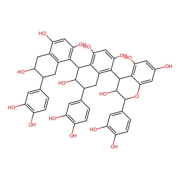 2D Structure of 2-(3,4-dihydroxyphenyl)-4-[7-(3,4-dihydroxyphenyl)-5-[7-(3,4-dihydroxyphenyl)-2,4,6-trihydroxy-5,6,7,8-tetrahydronaphthalen-1-yl]-2,4,6-trihydroxy-5,6,7,8-tetrahydronaphthalen-1-yl]-3,4-dihydro-2H-chromene-3,5,7-triol