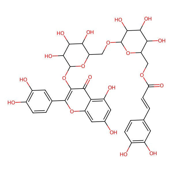 2D Structure of [(2R,3S,4S,5S,6R)-6-[[(2R,3S,4S,5R,6S)-6-[2-(3,4-dihydroxyphenyl)-5,7-dihydroxy-4-oxochromen-3-yl]oxy-3,4,5-trihydroxyoxan-2-yl]methoxy]-3,4,5-trihydroxyoxan-2-yl]methyl (E)-3-(3,4-dihydroxyphenyl)prop-2-enoate