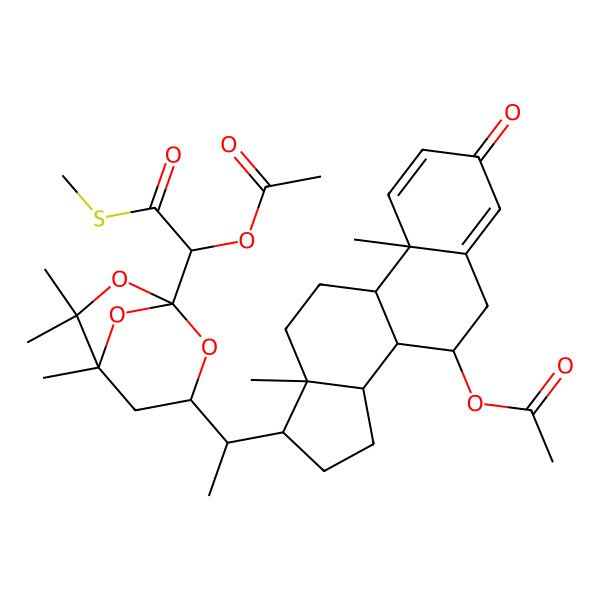 2D Structure of [17-[1-[1-(1-Acetyloxy-2-methylsulfanyl-2-oxoethyl)-5,6,6-trimethyl-2,7,8-trioxabicyclo[3.2.1]octan-3-yl]ethyl]-10,13-dimethyl-3-oxo-6,7,8,9,11,12,14,15,16,17-decahydrocyclopenta[a]phenanthren-7-yl] acetate