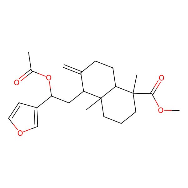 2D Structure of methyl (1R,4aS,5R,8aS)-5-[(2R)-2-acetyloxy-2-(furan-3-yl)ethyl]-1,4a-dimethyl-6-methylidene-3,4,5,7,8,8a-hexahydro-2H-naphthalene-1-carboxylate