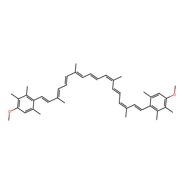 2D Structure of 1-methoxy-4-[(1E,3E,5E,7E,9E,11E,13E,15E,17E)-18-(4-methoxy-2,3,6-trimethylphenyl)-3,7,12,16-tetramethyloctadeca-1,3,5,7,9,11,13,15,17-nonaenyl]-2,3,5-trimethylbenzene