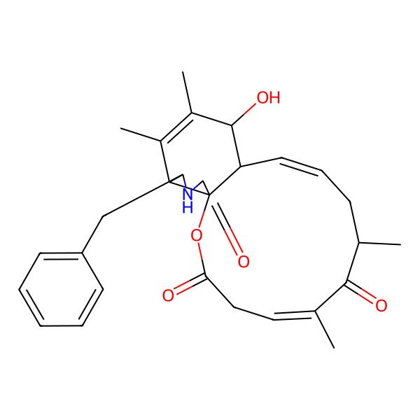 2D Structure of 17-Benzyl-13-hydroxy-6,8,14,15-tetramethyl-2-oxa-18-azatricyclo[10.7.0.01,16]nonadeca-5,10,14-triene-3,7,19-trione