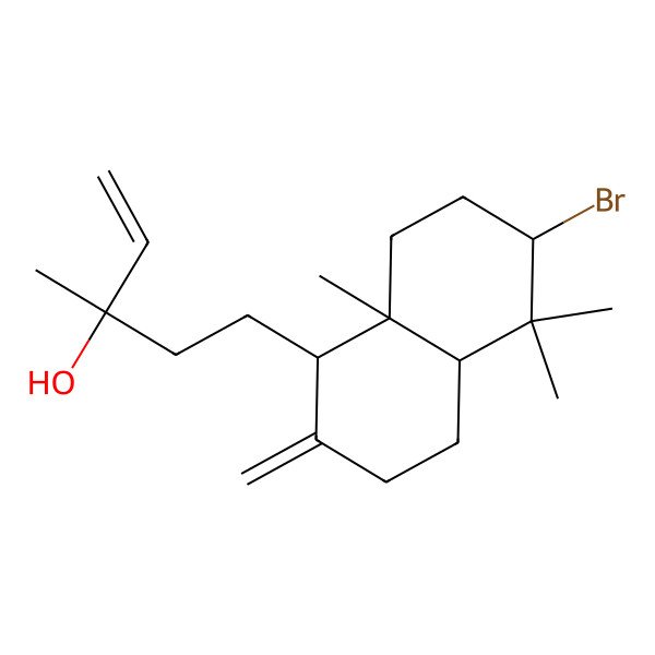 2D Structure of (3R)-5-[(1S,4aS,6R,8aS)-6-bromo-5,5,8a-trimethyl-2-methylidene-3,4,4a,6,7,8-hexahydro-1H-naphthalen-1-yl]-3-methylpent-1-en-3-ol