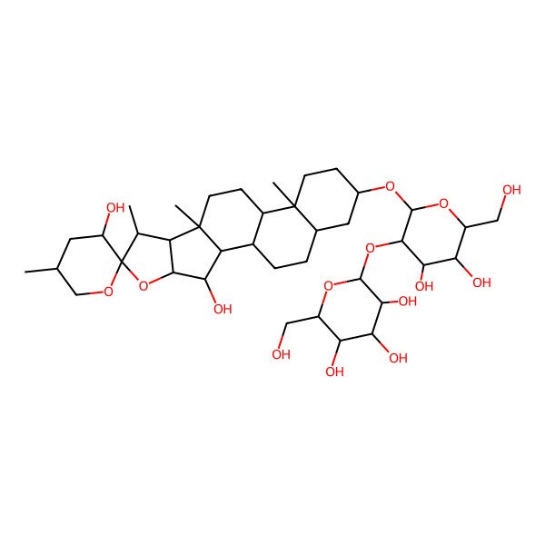 2D Structure of 2-[2-(3,3'-Dihydroxy-5',7,9,13-tetramethylspiro[5-oxapentacyclo[10.8.0.02,9.04,8.013,18]icosane-6,2'-oxane]-16-yl)oxy-4,5-dihydroxy-6-(hydroxymethyl)oxan-3-yl]oxy-6-(hydroxymethyl)oxane-3,4,5-triol