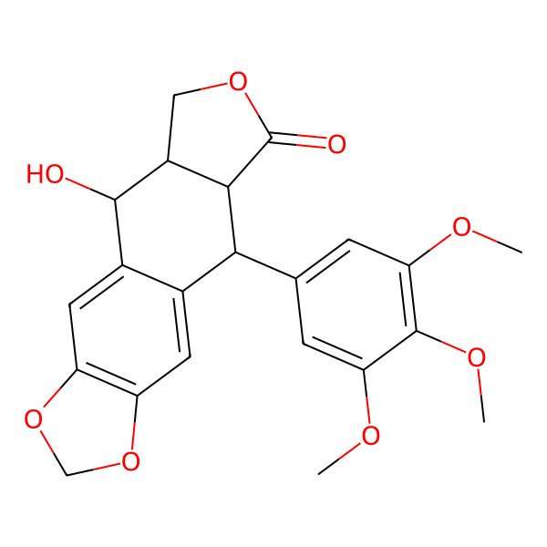 2D Structure of 5-hydroxy-9-(3,4,5-trimethoxyphenyl)-5a,6,8a,9-tetrahydro-5H-[2]benzofuro[5,6-f][1,3]benzodioxol-8-one